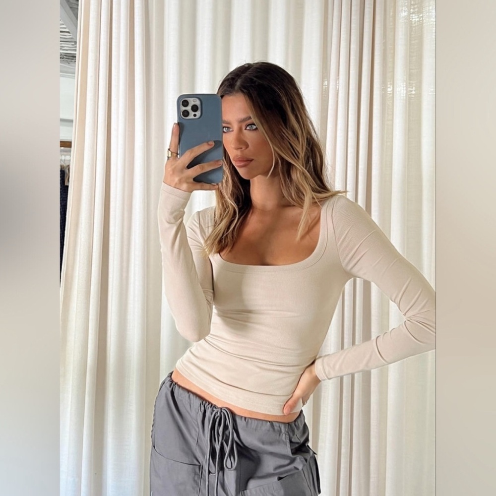 Women's Beige Long Sleeve Top very cute